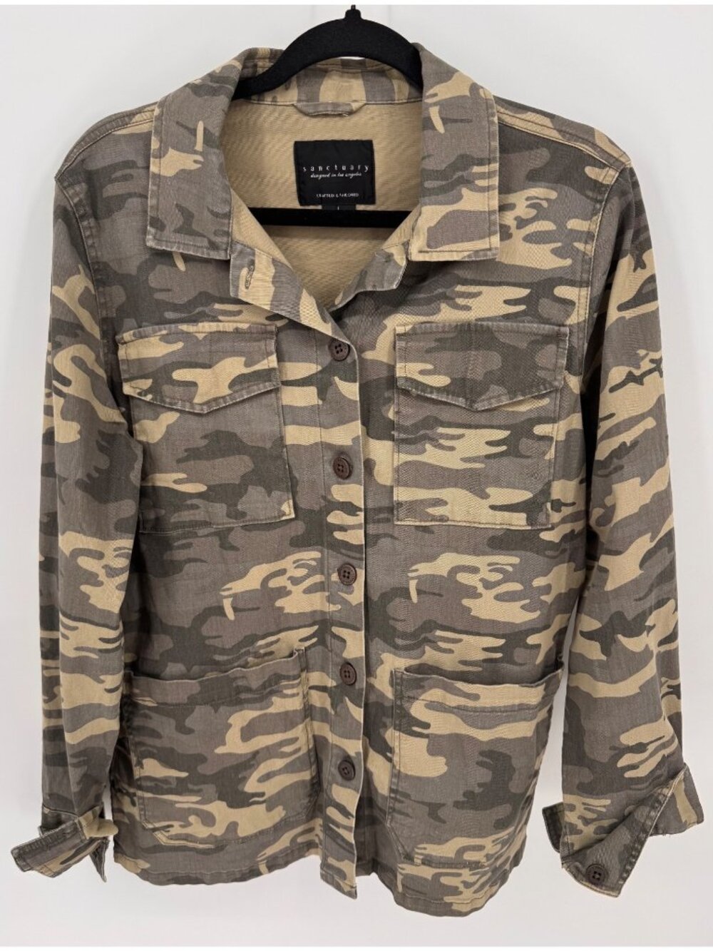 Sanctuary Womens Camouflage Button-Up Jacket Large Cotton Blend